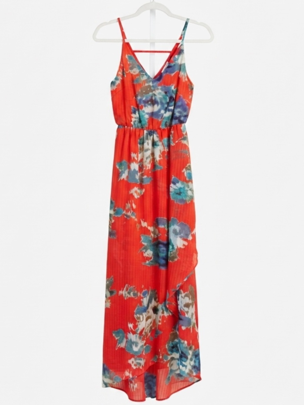Red Floral Boho Spaghetti Strap Flowy Summer Maxi Dress (XS / 0-2)